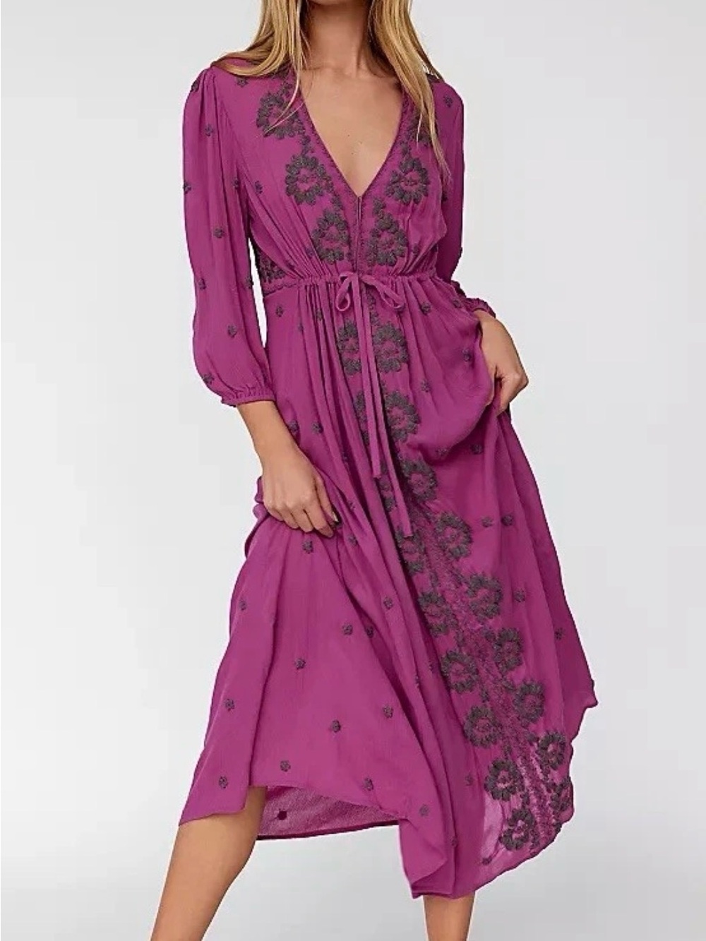 Free People Embroidered Fable Midi Dress